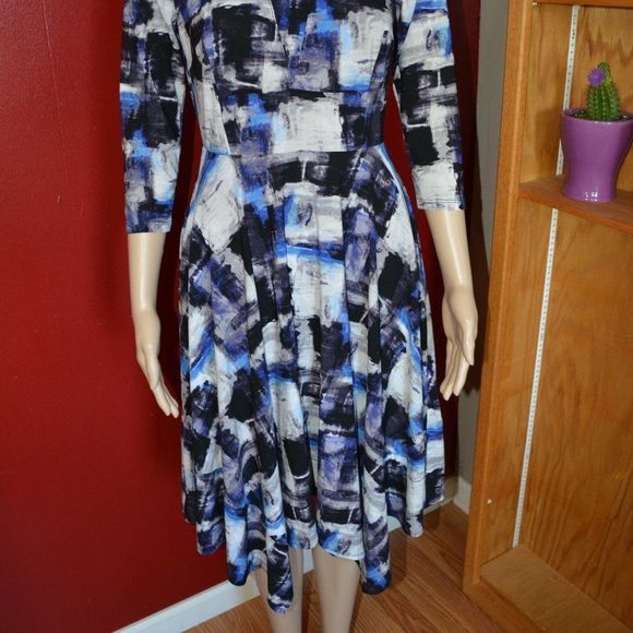 “Simply Vera Vera Wang Abstract Print Midi Dress XS 3/4 Sleeve A-Line Scoop Neck - Picture 8 of 13
